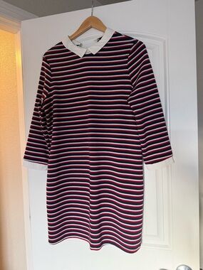 Atmosphere Red, Navy & White Striped Collar Top